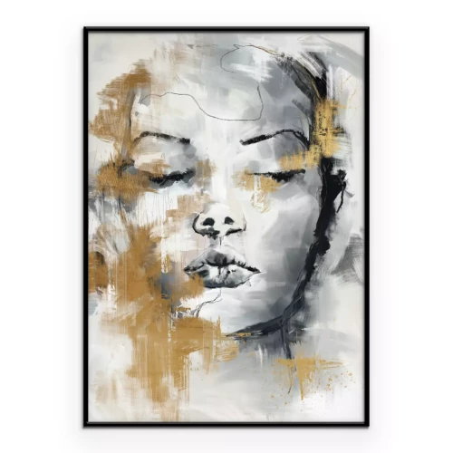 Poster  Aquarelle grise d'une femme ornée de décorations dorées