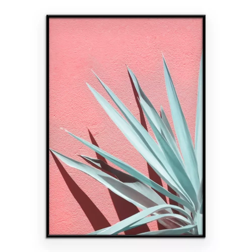 Poster  Feuilles vert clair sur fond rose