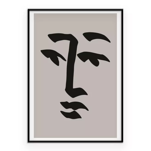 Poster  Portrait expressif au trait sur fond gris