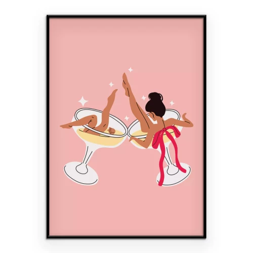 Poster  Femme dansante avec une coupe de champagne