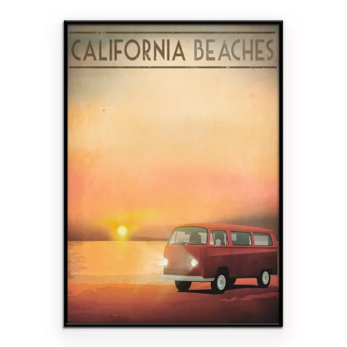 Poster  Une voiture rouge sur fond de coucher de soleil