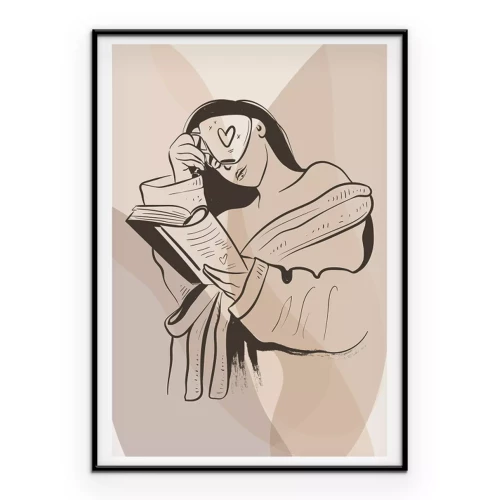 Poster  Une femme qui lit, un café aromatique à la main