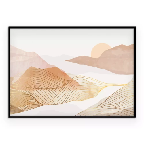 Poster  Illustration de dunes de sable avec des collines aux teintes pastel