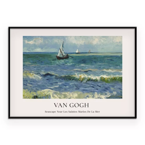 Poster  Mer agitée avec des vagues et un bateau