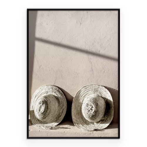 Poster  Une scène avec des chapeaux de plage dans les tons beiges