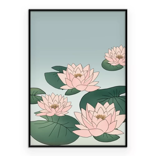 Poster  Une image apaisante de fleurs à la surface de l'eau