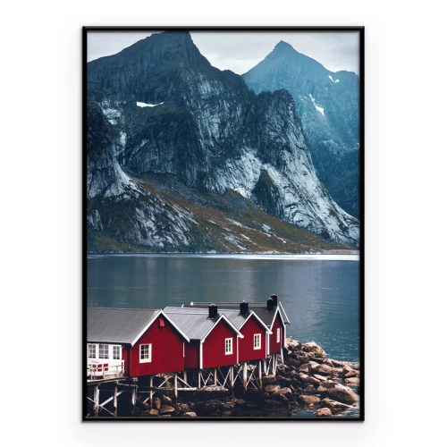 Poster  Paysage d'un village de montagne en hiver