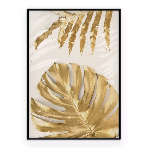 Poster  Motif botanique avec des feuilles dorées