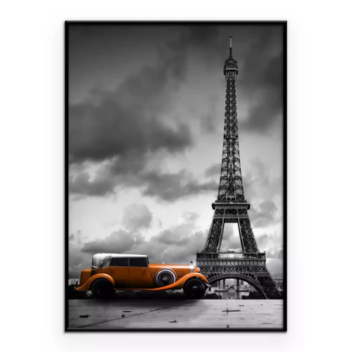 Poster  Paris sous la pluie avec une voiture rétro