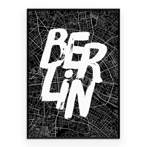 Poster  Carte de la ville en noir avec la légende Berlin