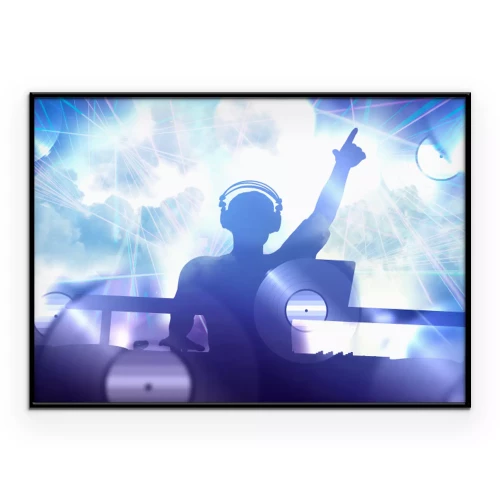Poster  DJ derrière la console sous les projecteurs