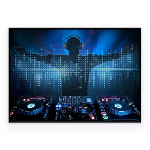 Poster  Silhouette d'un DJ avec son matériel installé