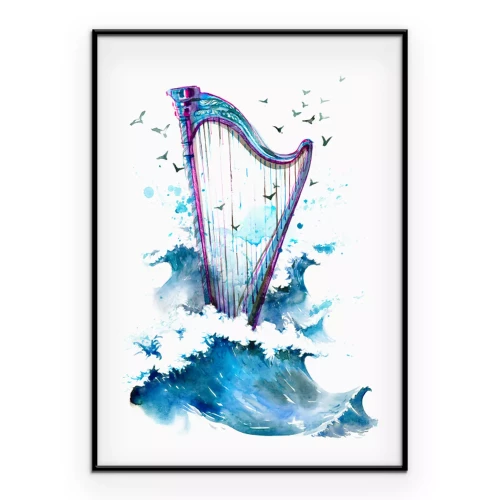 Poster  Harpe sur la mer et oiseaux volants