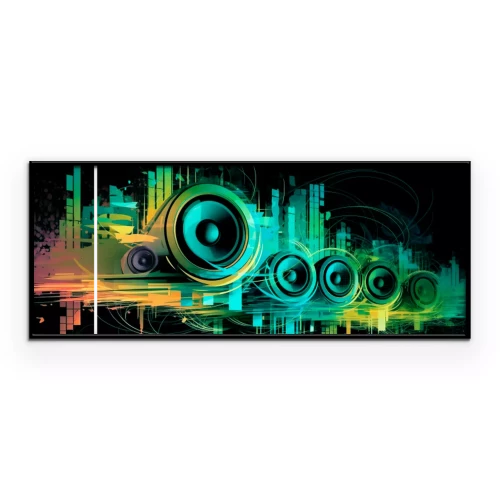 Poster  Haut-parleurs verts et jaunes dans un style abstrait