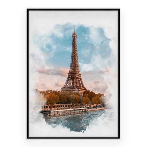 Poster  Illustration romantique avec la Tour Eiffel