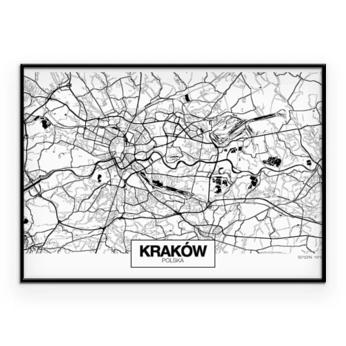 Poster  Carte de la ville de Cracovie en noir et blanc