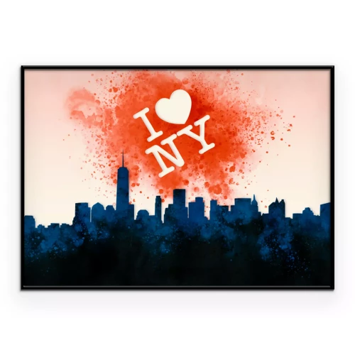 Poster  Inscription « I Love NY » avec la silhouette de la ville