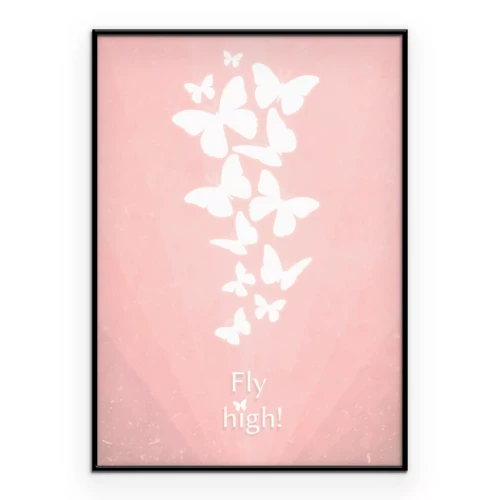 Poster  Silhouettes minimalistes de papillons sur fond rose