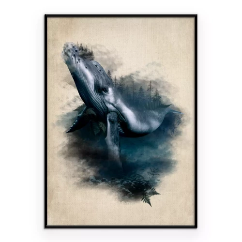 Poster  Un motif de baleine et de forêt dans une composition abstraite