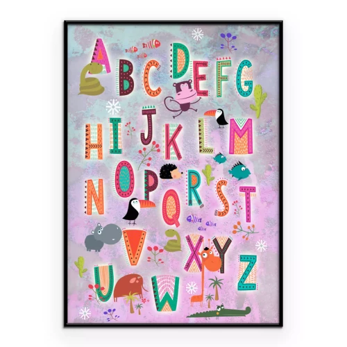 Poster  Alphabet pastel avec des animaux exotiques