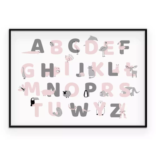 Poster  Alphabet rose délicat avec des animaux