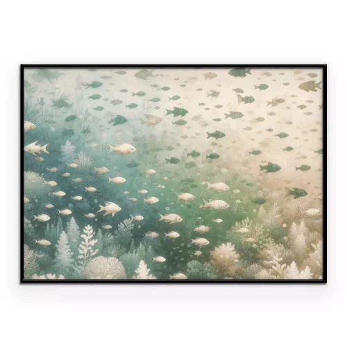 Poster  Récif corallien et poissons de couleur beige verdâtre