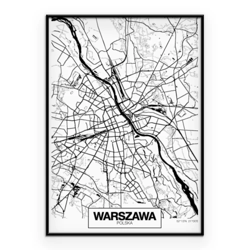 Poster  Carte de Varsovie en noir et blanc