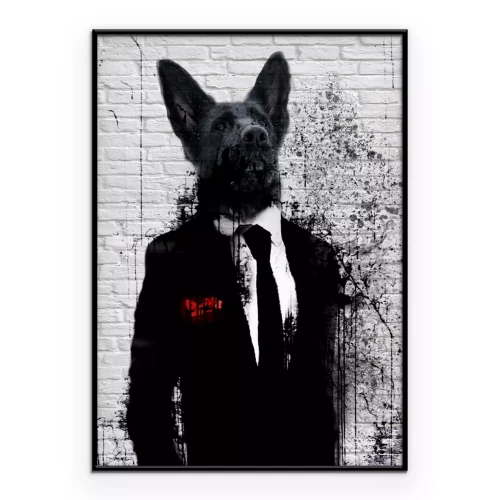 Poster  Un chien noir élégant en costume