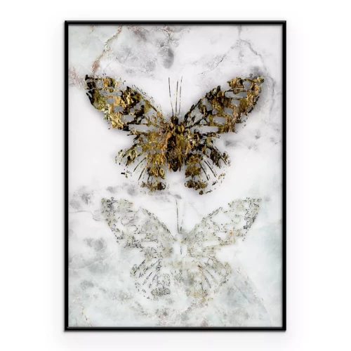 Poster  Papillon doré sur fond de marbre