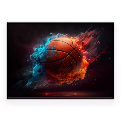 Poster  Ballon de basket orange avec des flammes colorées