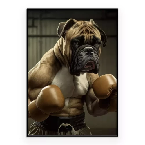 Poster  Chien boxer abstrait avec des gants