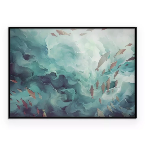 Poster  Un tableau de poissons dans un océan tourbillonnant