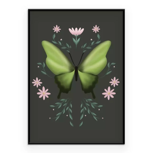 Poster  Un papillon vert clair dans un arrangement floral