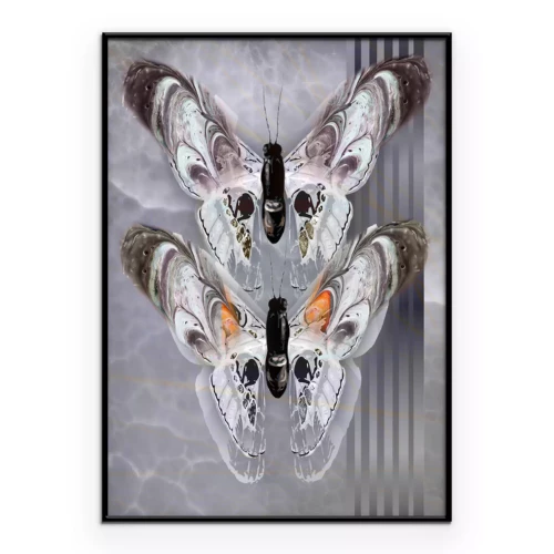 Poster  Deux papillons dans une composition grise