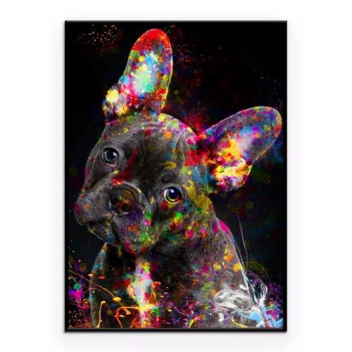 Poster  Un portrait expressif d'un bouledogue français recouvert de peinture.
