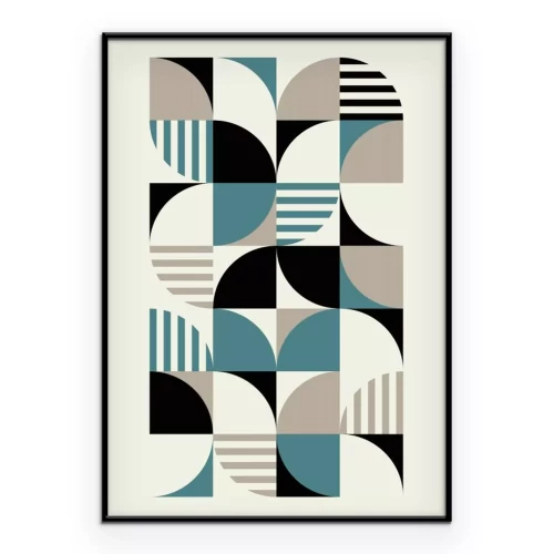 Poster  Composition moderne inspirée du Bauhaus avec des formes bleues et noires