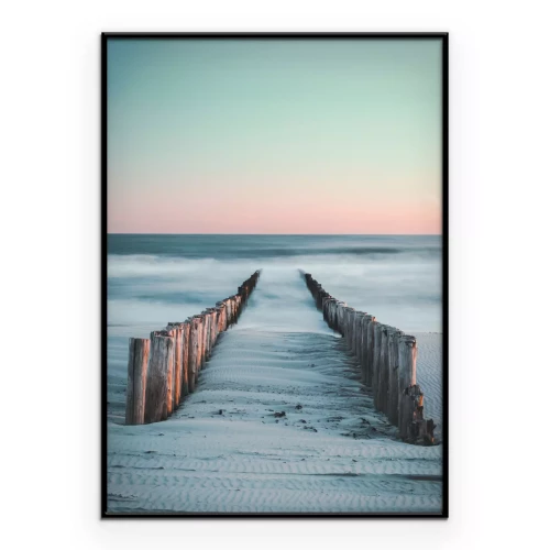 Poster  Paysage de plage et mer au coucher du soleil