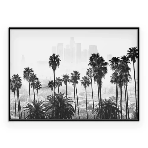 Poster  Los Angeles paysage en noir et blanc avec des palmiers