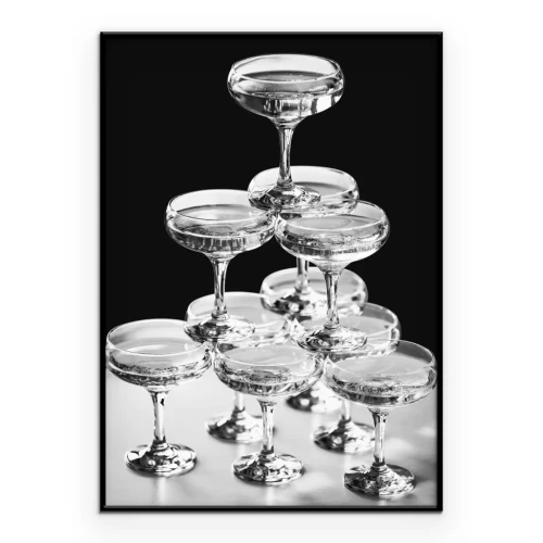 Poster  Photographie en noir et blanc de flûtes à champagne
