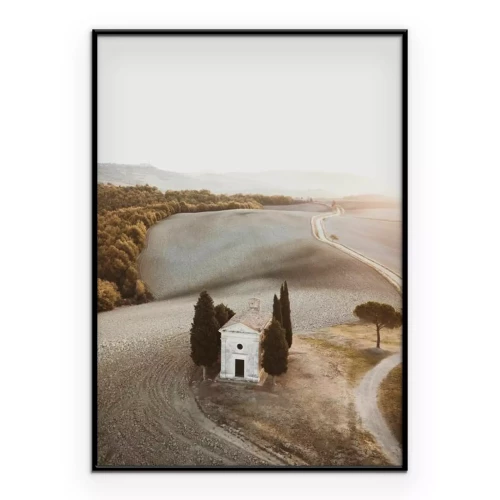 Poster  Paysage idyllique chapelle Cappella en Toscane
