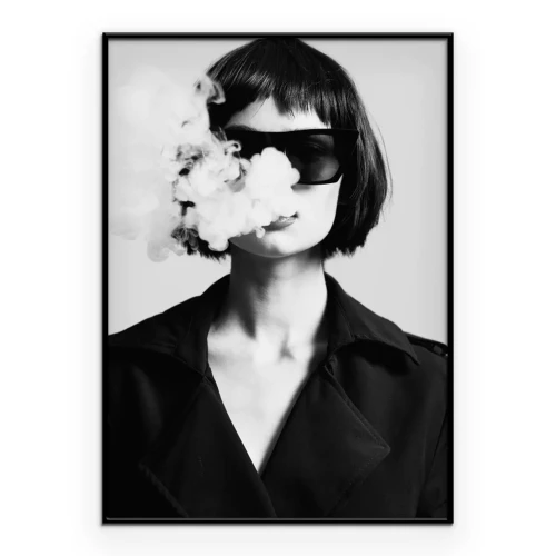 Poster  Portrait en noir et blanc d'une femme de style glamour
