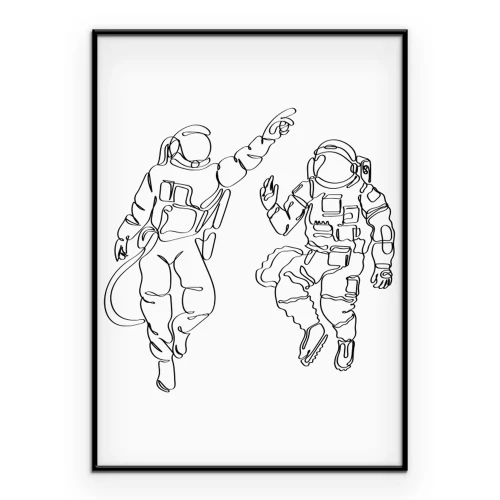 Poster  Astronautes en style line art