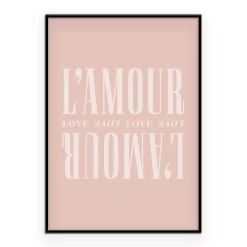 Poster  Inscription d’amour L’amour sur fond rose