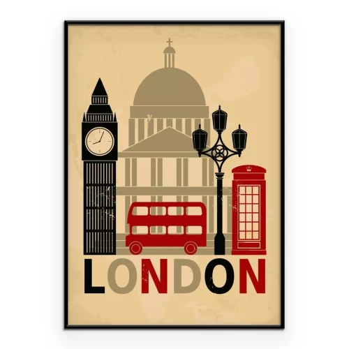 Poster  Une interprétation graphique minimaliste des attractions londoniennes