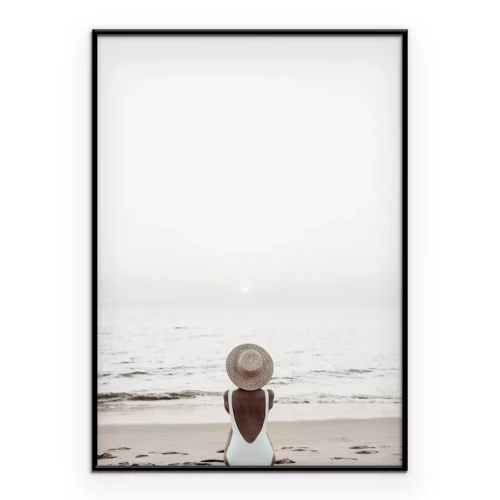 Poster  Femme sur la plage et paysage marin