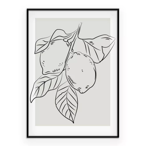 Poster  Citrons sur une branche dessin minimaliste