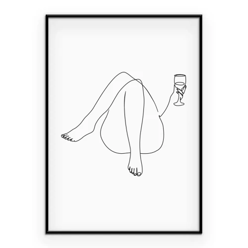 Poster  Femme avec du vin en style line art