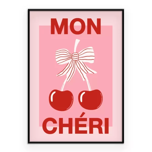 Poster  Mon Chéri Cherry Bows Retro Style