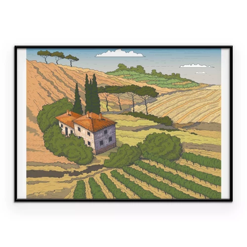 Poster  Paysage illustré de la campagne toscane en Italie