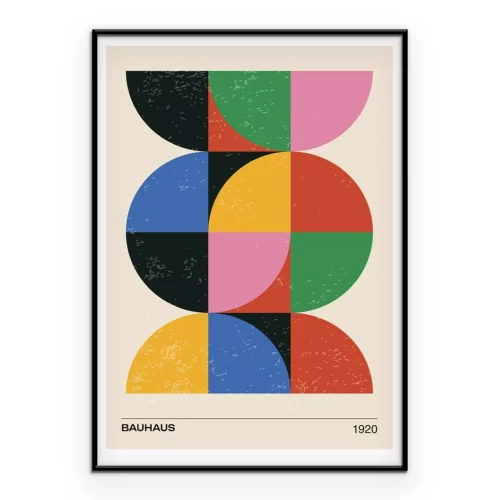 Poster  Abstraction colorée inspirée du Bauhaus avec des demi-cercles et des formes géométriques
